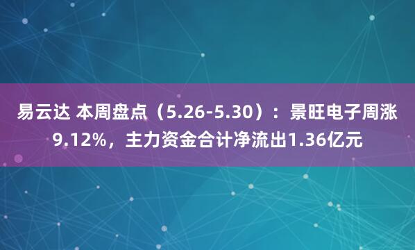易云达 本周盘点（5.26-5.30）：景旺电子周涨9.12%，主力资金合计净流出1.36亿元